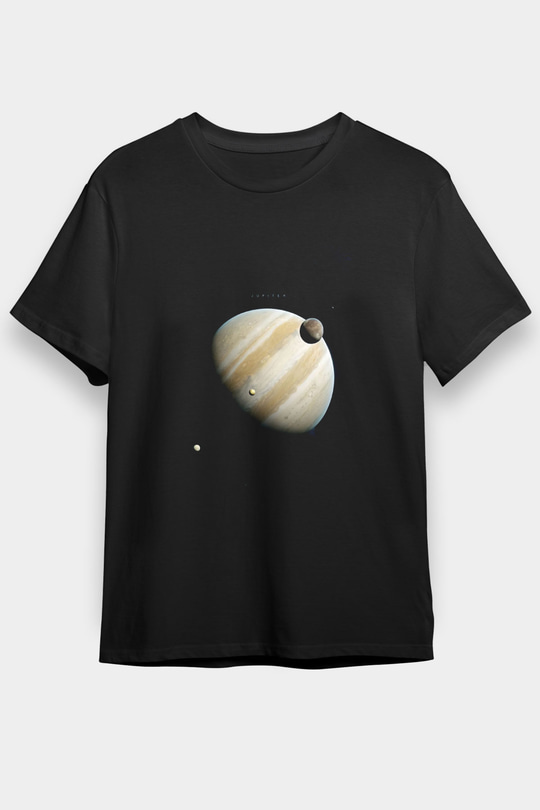 Jüpiter Fotoğraf Baskılı Unisex Siyah Tişört - Tshirt
