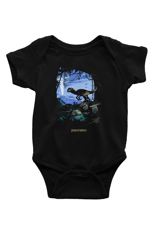 Jurassic Park Baskılı Siyah Bebek Body - Zıbın