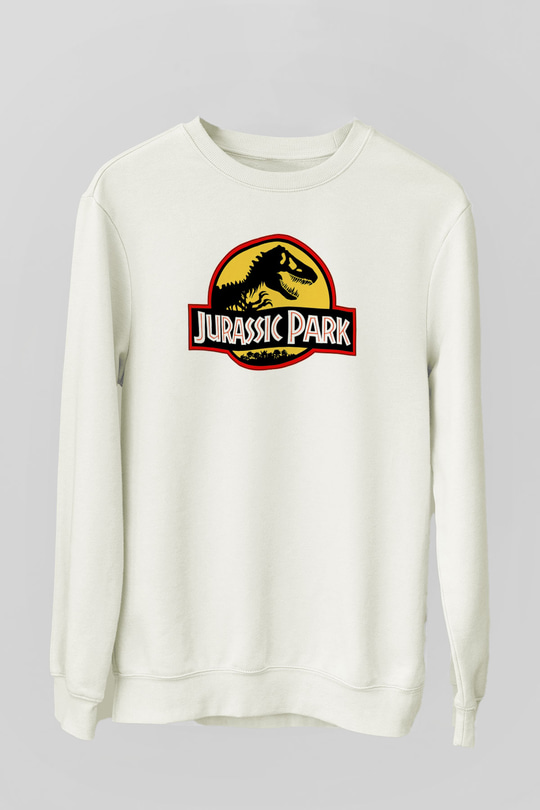 Jurassic Park Beyaz Unisex Sweatshirt