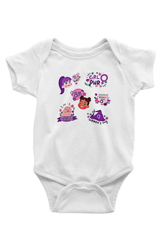 Kadınlar Günü Baskılı Beyaz Unisex Bebek Body - Zıbın