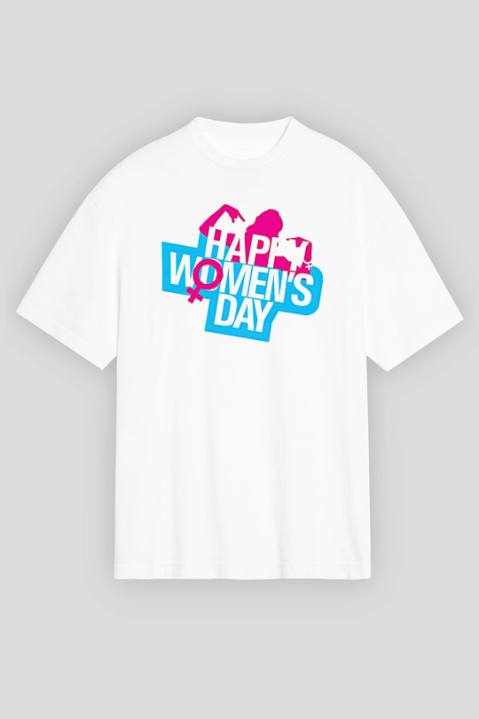 Kadınlar Günü Baskılı Beyaz Unisex Oversize Tişört - Tshirt