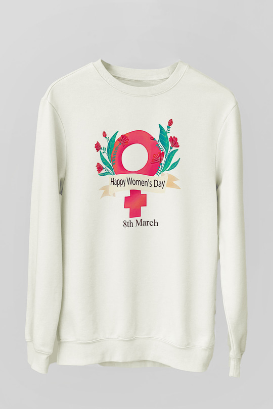 Kadınlar Günü Baskılı Beyaz Unisex Sweatshirt
