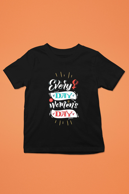 Kadınlar Günü Baskılı Unisex Siyah Çocuk Tişört - Tshirt