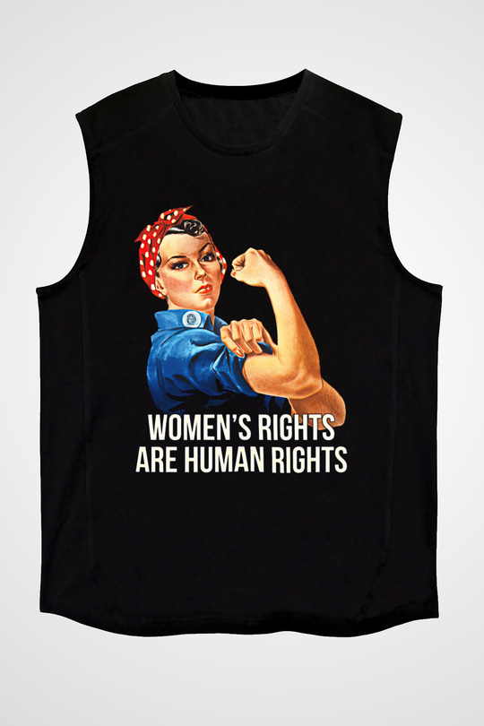 Kadınlar Günü Baskılı Unisex Siyah Kolsuz Tişört - Tshirt
