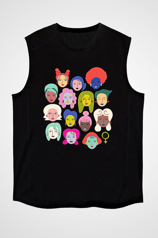 Kadınlar Günü Baskılı Unisex Siyah Kolsuz Tişört - Tshirt