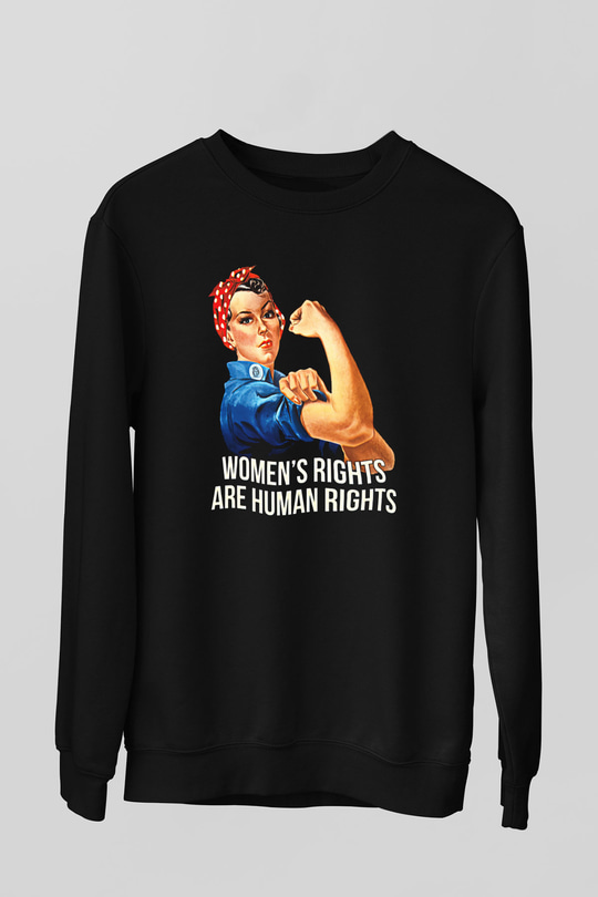 Kadınlar Günü Baskılı Unisex Siyah Sweatshirt