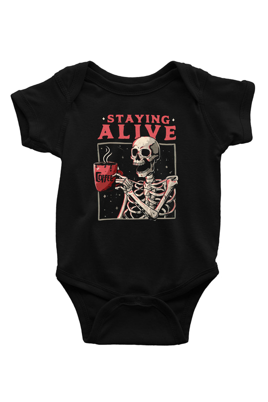 Kahve İçen İskelet BaskılıSiyah  Bebek Body - Zıbın