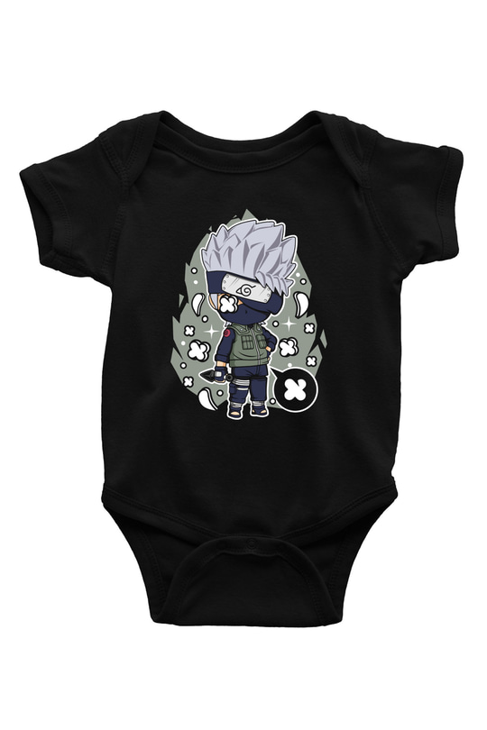 Kakashi Baskılı Unisex Siyah Bebek Body - Zıbın