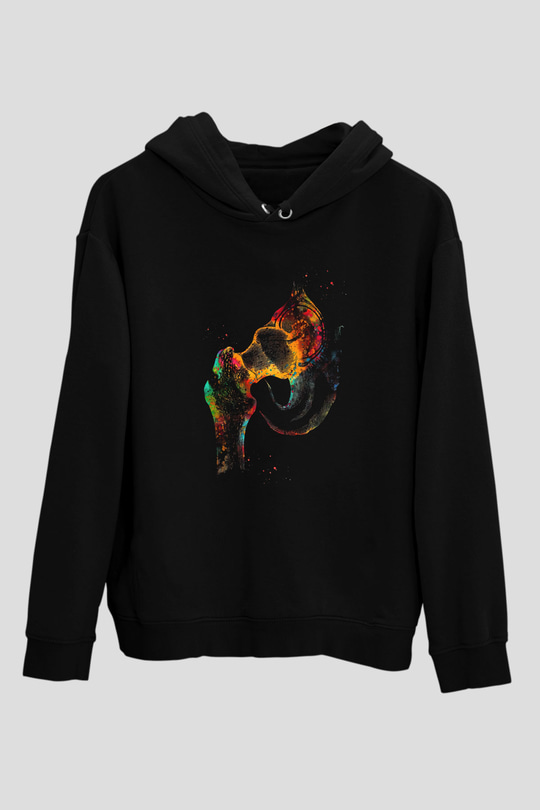 Kalça Eklemi Baskılı Unisex Siyah Hoodie