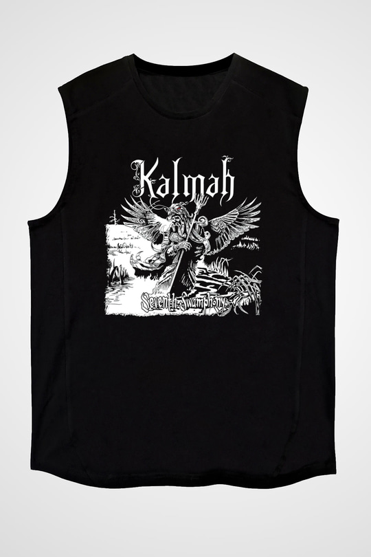 Kalmah Baskılı Unisex Siyah Kolsuz Tişört - Tshirt