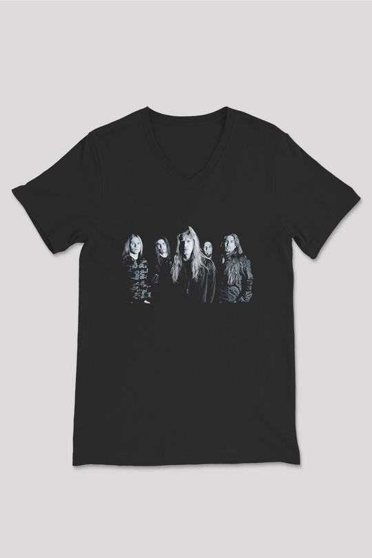 Kalmah Baskılı Unisex Siyah V Yaka Tişört - Tshirt