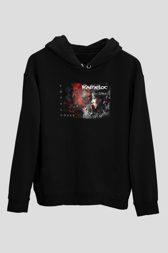 Kamelot Baskılı Unisex Siyah Kapüşonlu Sweatshirt