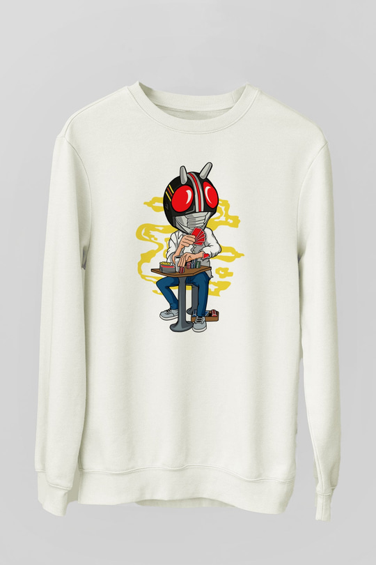 Kamen Gambler Baskılı Unisex Beyaz Sweatshirt