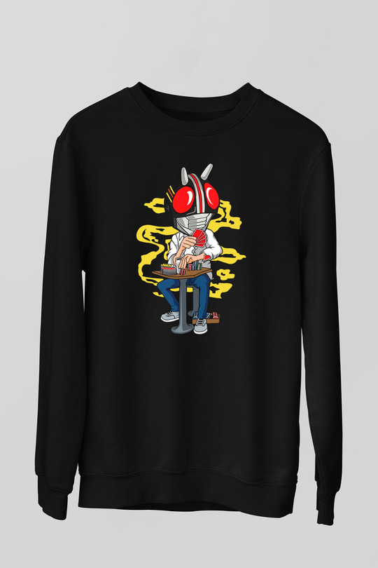 Kamen Gambler Baskılı Unisex Siyah Sweatshirt