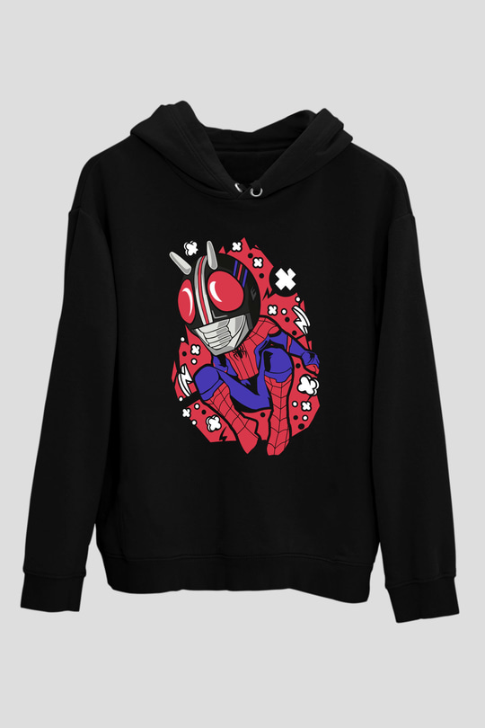 Kamen Spider Baskılı Siyah Unisex Hoodie