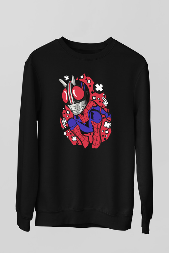 Kamen Spider Baskılı Siyah Unisex Sweatshirt
