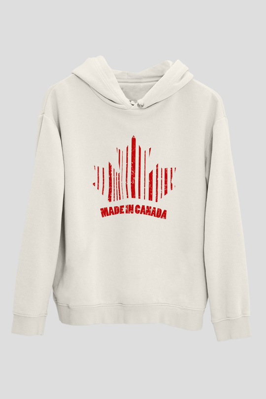 Kanada Beyaz Unisex Kapşonlu Sweatshirt