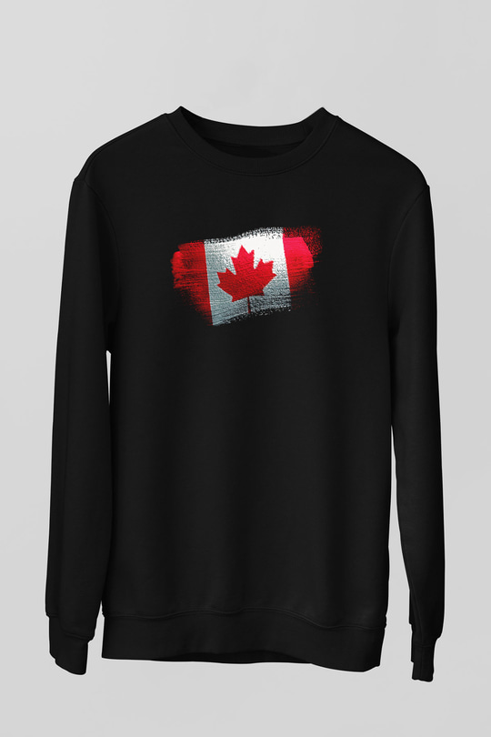 Kanada - Canada Bayrağı Baskılı Unisex Siyah Sweatshirt