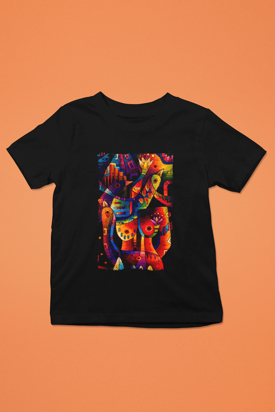 Kanaviçe Siyah Unisex Çocuk Tişört