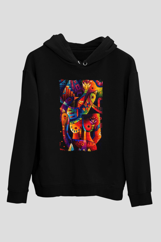 Kanaviçe Siyah Unisex Hoodie