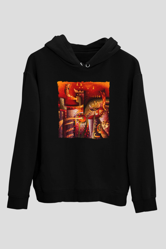 Kanaviçe Siyah Unisex Hoodie