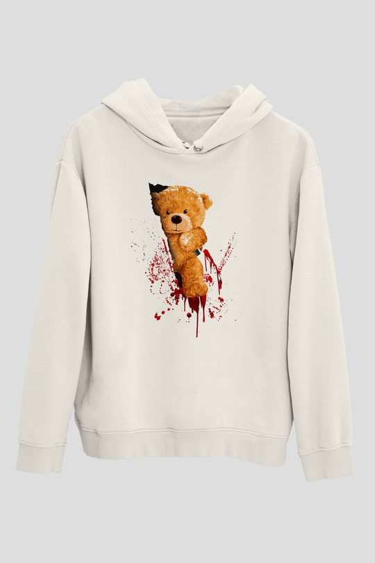 Kanlı Teddy TemalıBeyaz  Unisex Hoodie