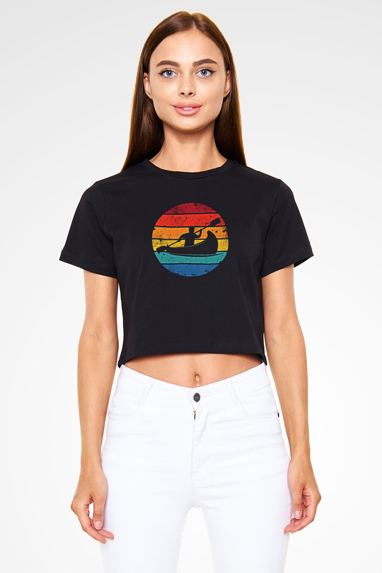 Kano Baskılı Crop Top Siyah Kadın Tişört - Tshirt
