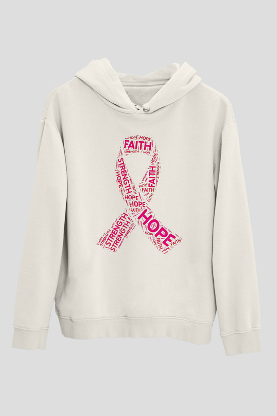 Kanser Günü Baskılı Beyaz Unisex Kapüşonlu Sweatshirt