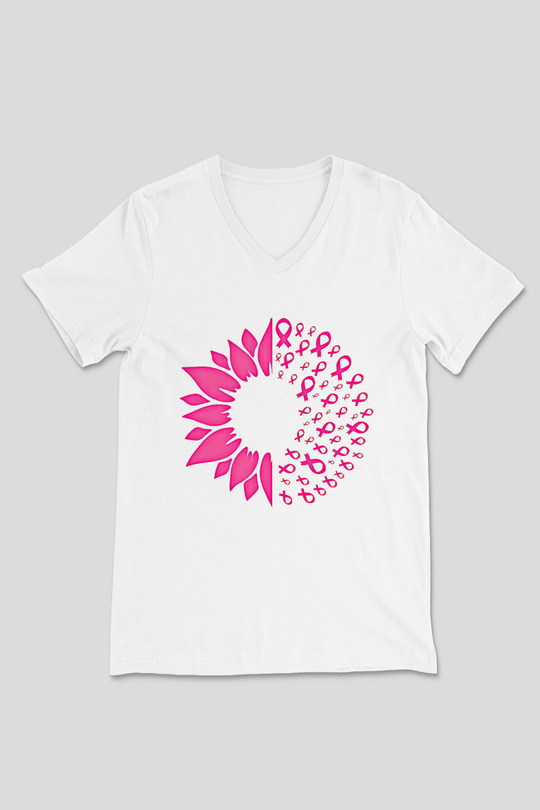 Kanser Günü Baskılı Beyaz Unisex V Yaka Tişört - Tshirt