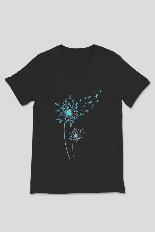 Kanser Günü Baskılı Unisex Siyah V Yaka Tişört - Tshirt