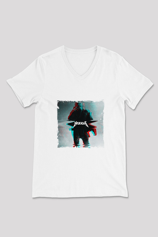 Kanye West Baskılı Beyaz V Yaka Unisex Tişört