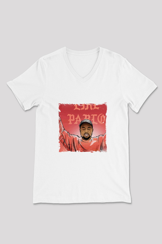 Kanye West Baskılı Beyaz V Yaka Unisex Tişört