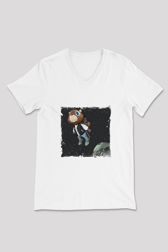 Kanye West Baskılı Beyaz V Yaka Unisex Tişört