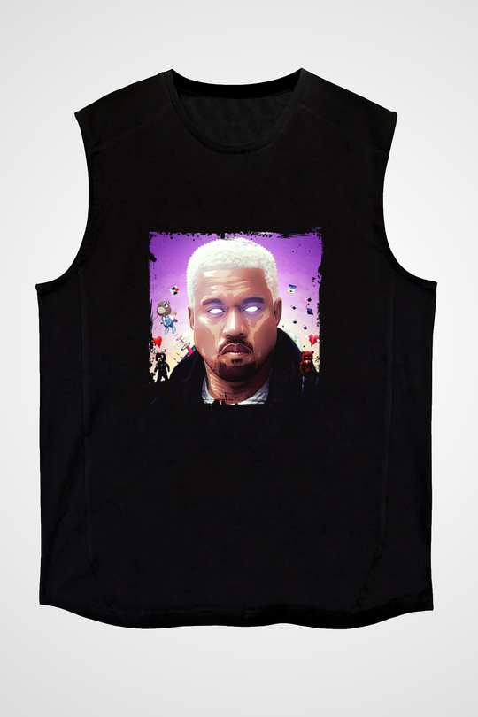 Kanye West Baskılı Unisex Siyah Kolsuz Tişört