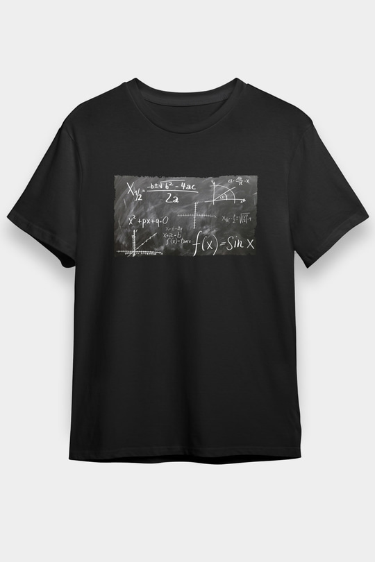 Kara Tahta Fonksiyon Sinüs Grafik Baskılı Unisex Siyah Tişört
