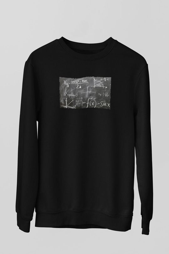 Kara Tahta Fonksiyon Sinüs Grafik Baskılı Unisex Siyah Sweatshirt