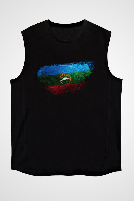 Karaçay Çerkesya - Karachay Cherkessia Bayrağı Baskılı Unisex Siyah Kolsuz Tişört