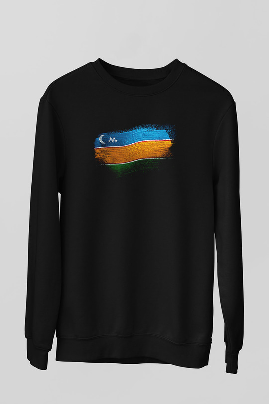 Karakalpakistan - Karakalpakstan Bayrağı Baskılı Unisex Siyah Sweatshirt