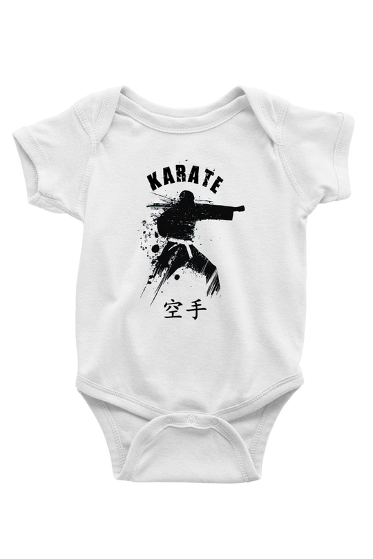 Karate Baskılı Beyaz Unisex Bebek Body - Zıbın