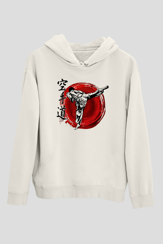 Karate Beyaz Unisex Kapüşonlu Sweatshirt