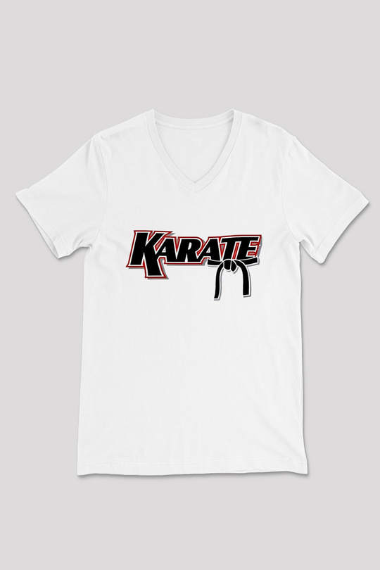 Karate Beyaz Unisex V Yaka Tişört T-Shirt