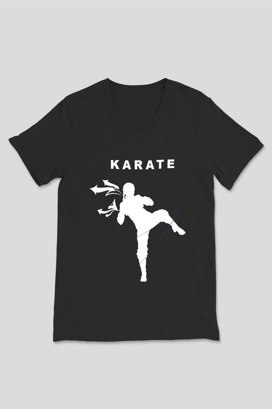 Karate Siyah Unisex V Yaka Tişört T-Shirt