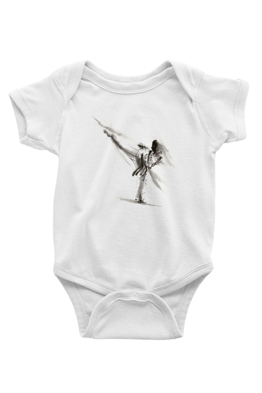 Karate Temalı Baskılı Beyaz  Bebek Body - Zıbın