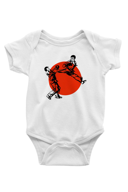Karate Temalı Baskılı Beyaz  Bebek Body - Zıbın