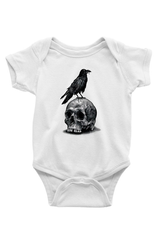 Karga Baskılı Beyaz Unisex Bebek Body - Zıbın
