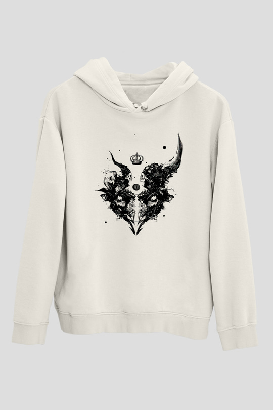 Karga Baskılı Beyaz Unisex Hoodie