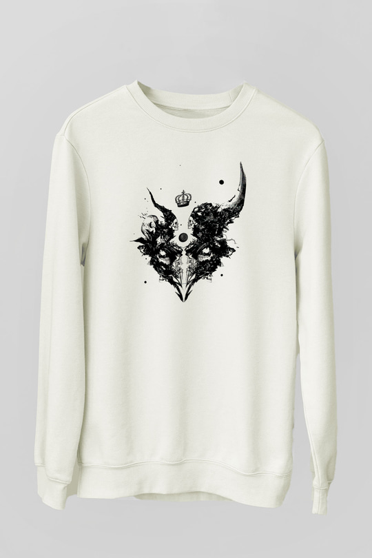 Karga Baskılı Beyaz Unisex Sweatshirt
