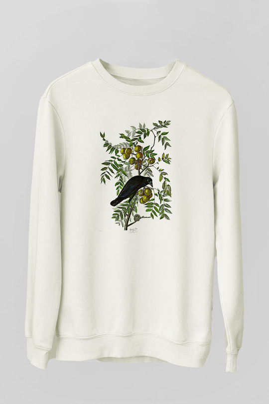 Karga Baskılı Beyaz Unisex Sweatshirt