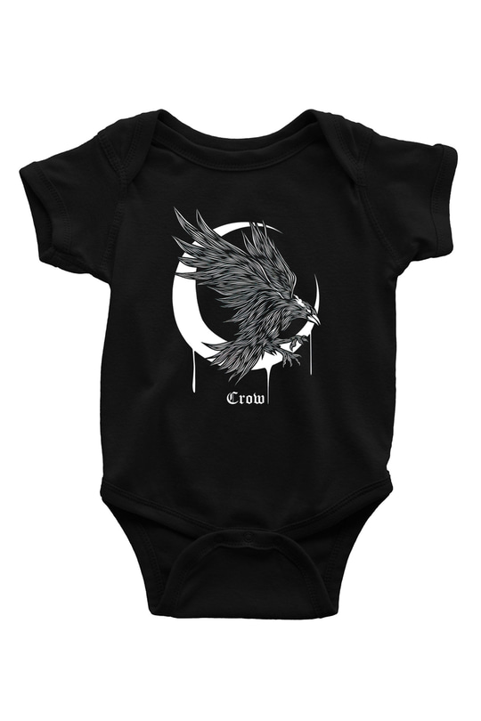 Karga Baskılı Unisex Siyah Bebek Body - Zıbın