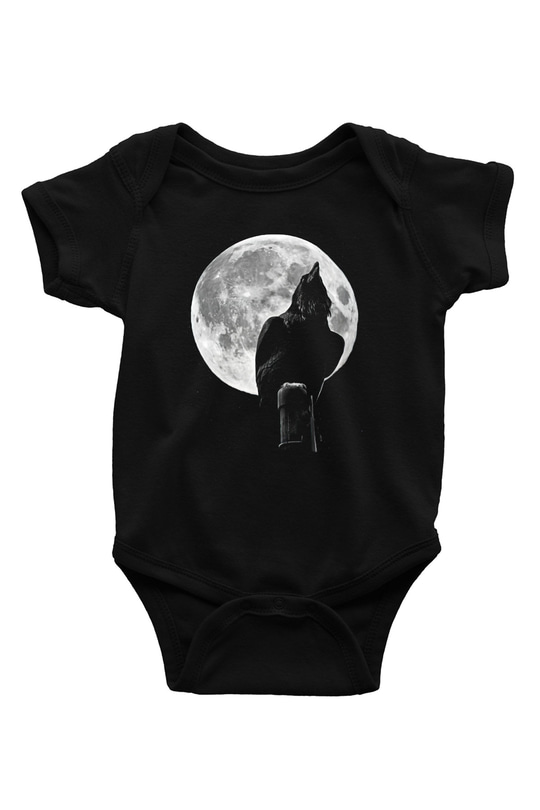 Karga Baskılı Unisex Siyah Bebek Body - Zıbın